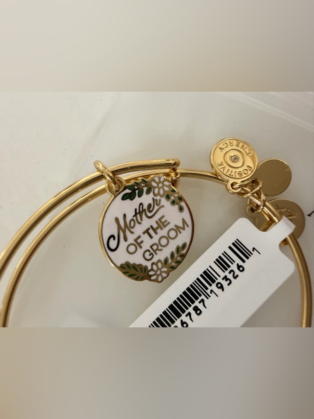 Alex and Ani Gold 'Mother of the Groom' White Enamel Charm Bracelet